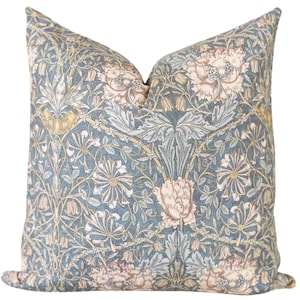 Blue Pillow Cover • Blue Floral Throw Pillow Cover • Decorative Throw Pillow • Designer Pillow • Vintage-Inspired Floral Pillow || Marlow