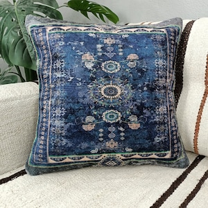 bohemian cushion, navy blue pillow, modern pillow cover, rug design pillow, cushion pillow, couch pillow, turkish pillow cover, PT 868
