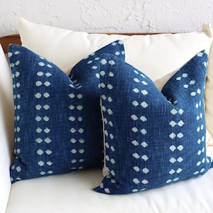 2 Indigo Blue Throw Pillow Cover Set, Decorative Pattern Pillows, Blue Bedroom, Living Room, Sofa Decor