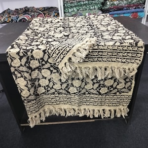 Sofa Decor Room Decor Handmade Throw Handblock print Throw Cotton Throw Blanket Tassels Hand Loomed Super Soft Block Print Cotton Sofa Throw