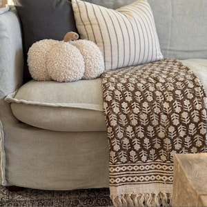 Gift dark brown throw blanket couch Premium Home Inspiration block print sofa decor hand block print king size handmade blanket for bedroom