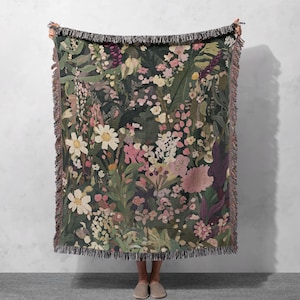 Floral Woven Blanket 100% Cotton - Vibrant Wildflower Throw for Cozy Home Decor or Nature-Inspired Gift, Cottagecore Tapestry