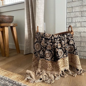 Premium vintage inspired throw Handmade Throw, Floral Print Cotton Blanket, Decorative Throw with Tassels, Hand Loomed Room Decor.