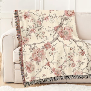 Woven Throw Blanket, Chateau Core Country Cottage, French Country Decor, Cottage Core, Wall Tapestry, Cozy Blanket Gift,Toile Vintage Floral