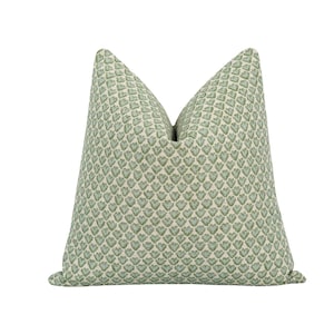 Green, Blue, and Natural Pillow Cover - Decorative Leaf Pattern - Elegant Summer Accent for Cottage, Farmhouse or Grandmillennial Spaces