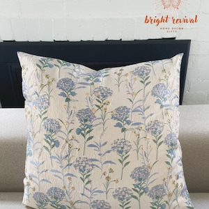 Spring throw pillow, flower pillow for coach, pastel blue cushion, French country pillow, floral pillow decor, blue flower pattern pillow